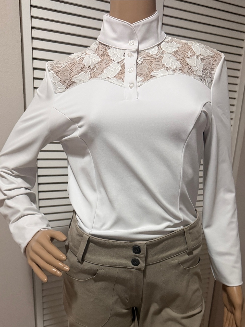 Equisite Elements of Style White Lace Alice Equestrian Show Shirt NWT med